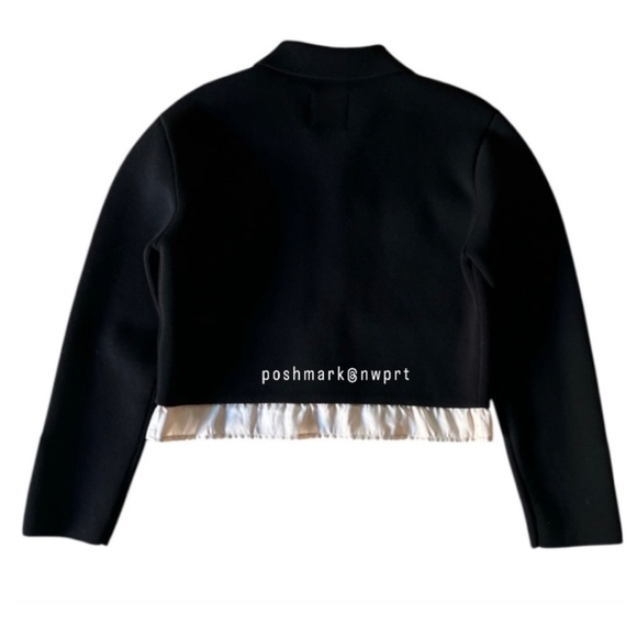 SANDRO Haylo Coatigan Ruffle Hem Knit Cardigan Sweater Jacket Black Cream XS 0 - Picture 10 of 15